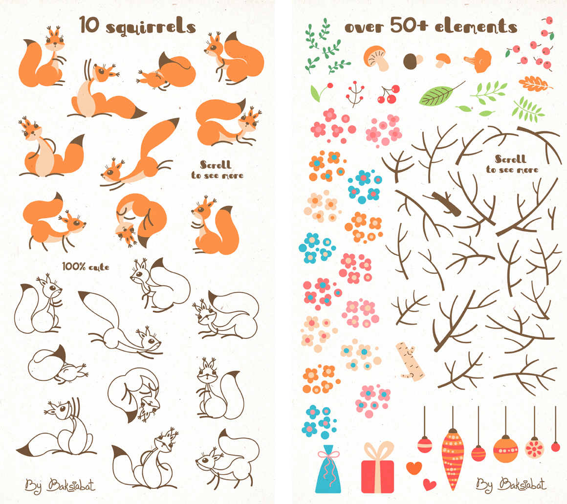 squirrel chipmunk ILLUSTRATION  vector cartoon animal funny forest childish pattern