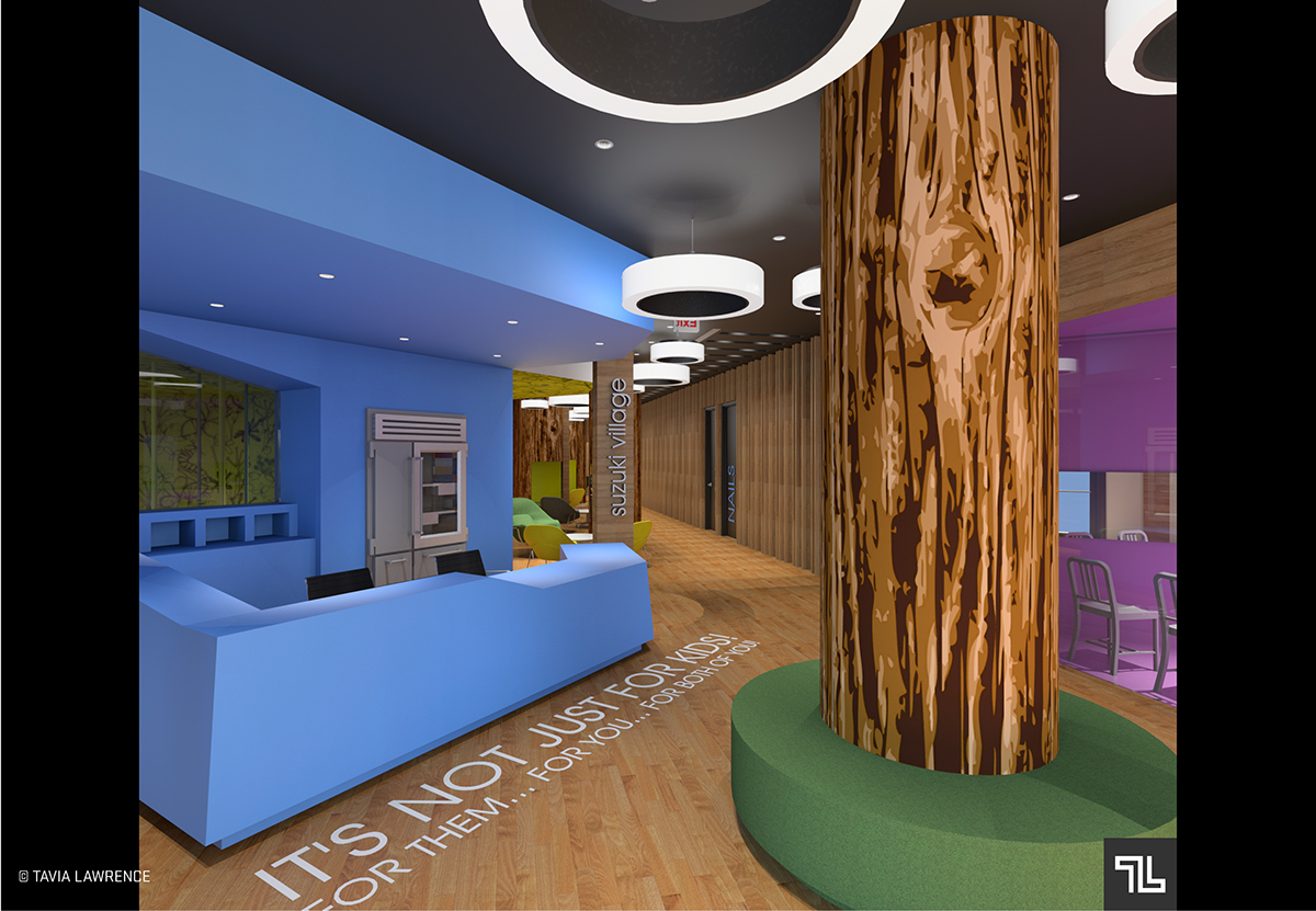 learning center environmental graphics architectural drawings children brand identity grachics Tavia Lawrence Treehouse colors Retail activity Renderings Education Suzuki Village