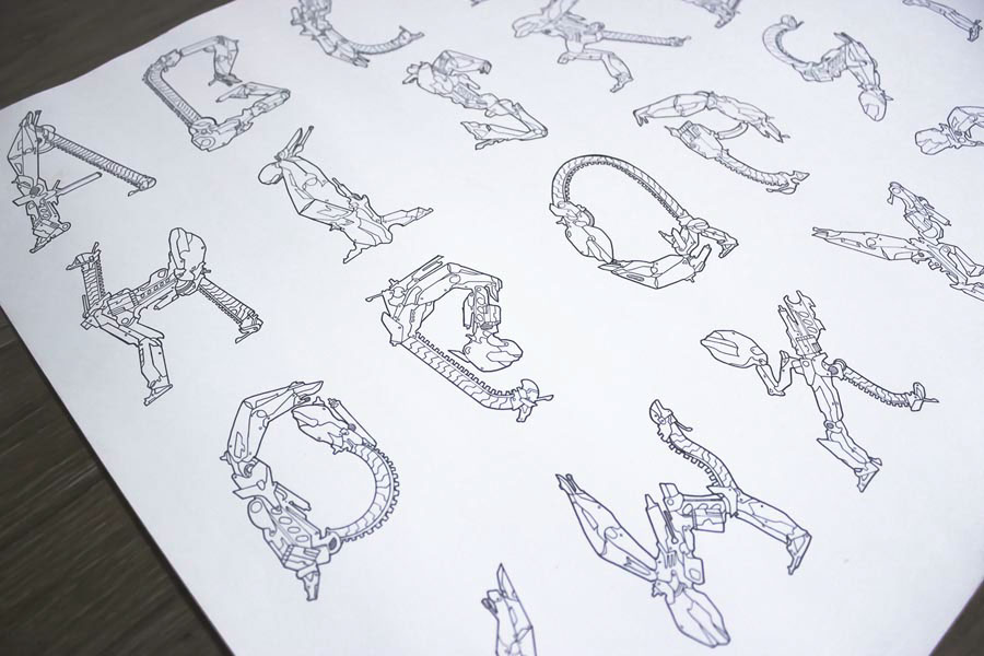 Typeface font design robot lettering pen draw