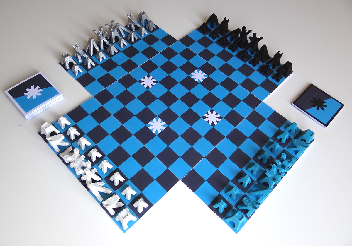 chess game blue Board card piece 3d print play minimalist échecs jeu DIY Booklet target win