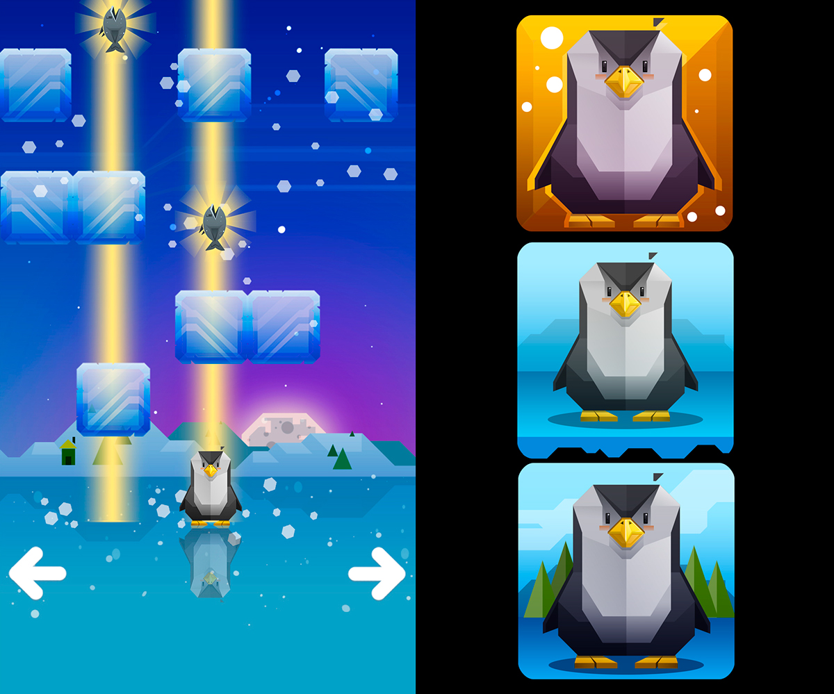 gamedev game development penguin snow Christmas fish artic ice mobile android googleplay PLAYSTORE indegame
