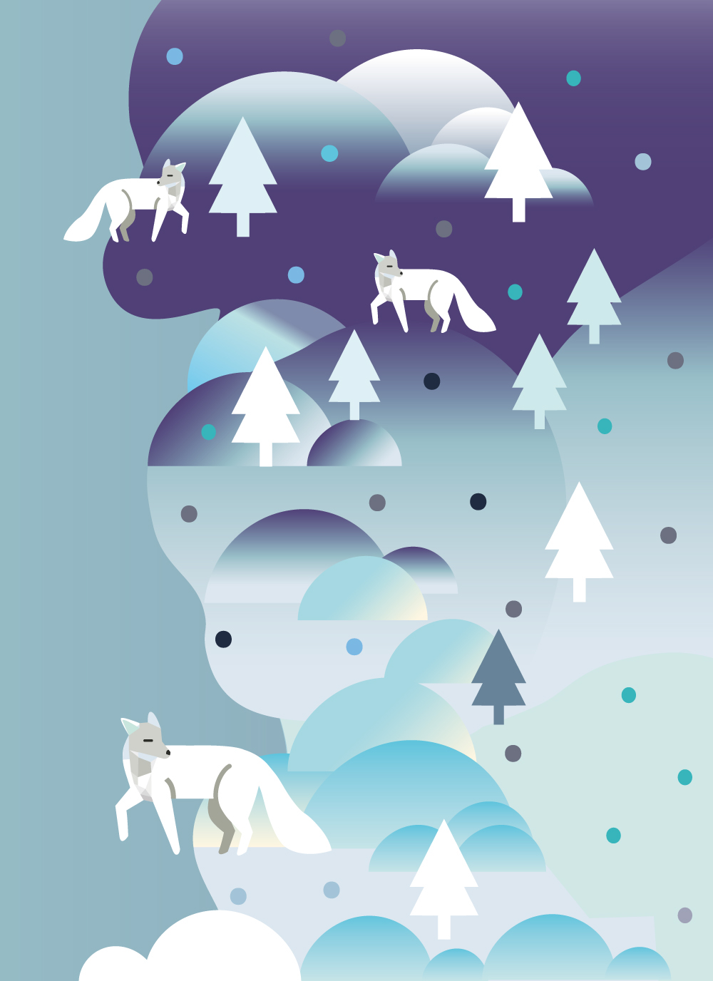 Vectorillustration animals Scandinavian forest winter arcticfox snow