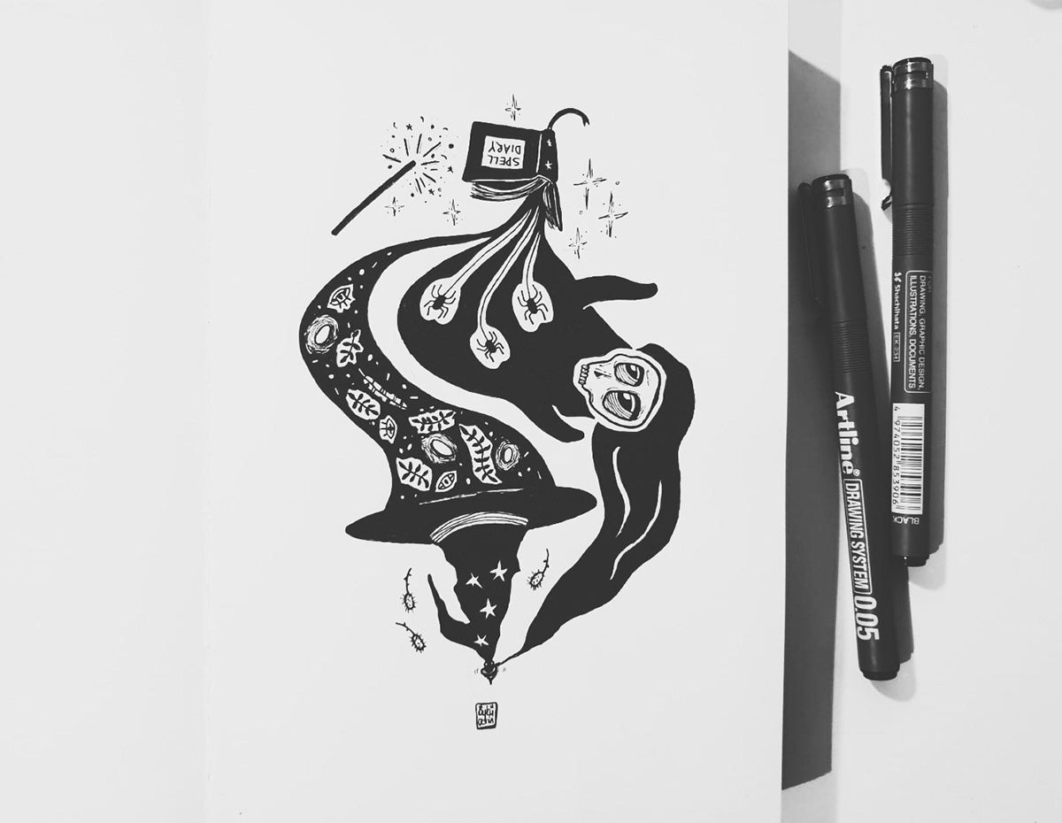inktober inkdrawing witch Whale snake handdrawing handmade creative Character Nature