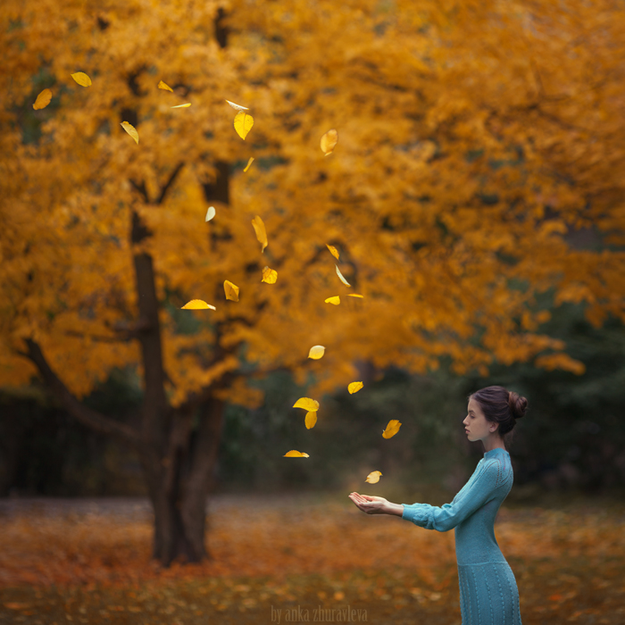 Fall dream fairy autumn mood yellow forest leaves girl beauty