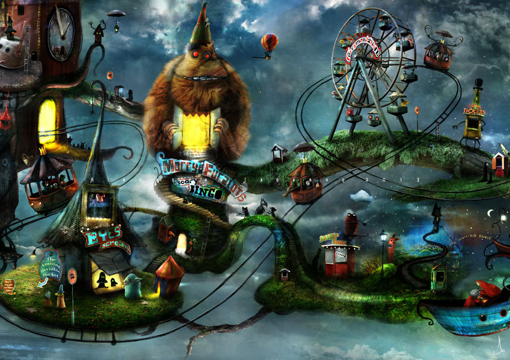 fantasy surreal carny Circus carousel spooky funhouse Carnival