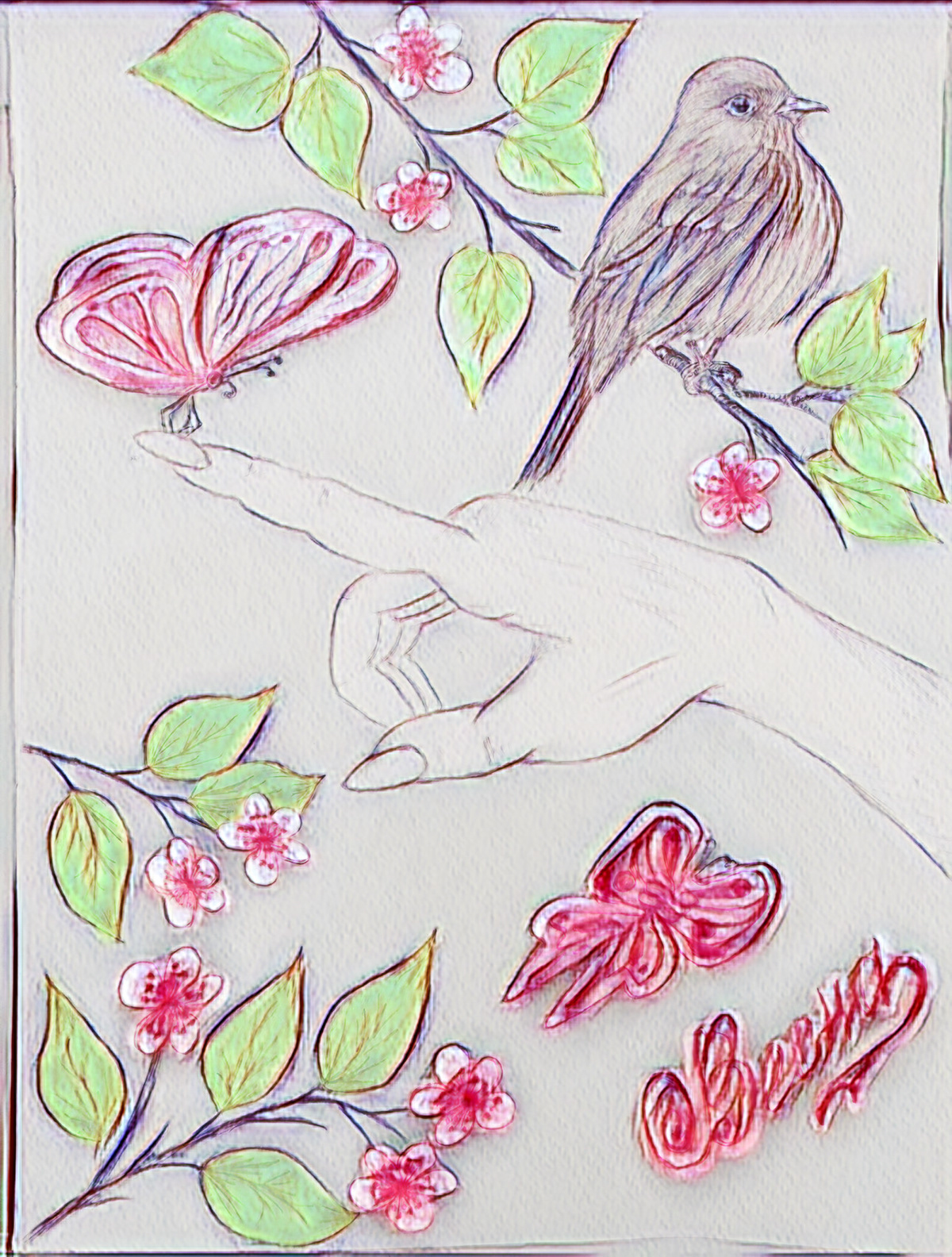 hand drawing March 8 postcard Digital Art  graphic design  painting pencils Holiday