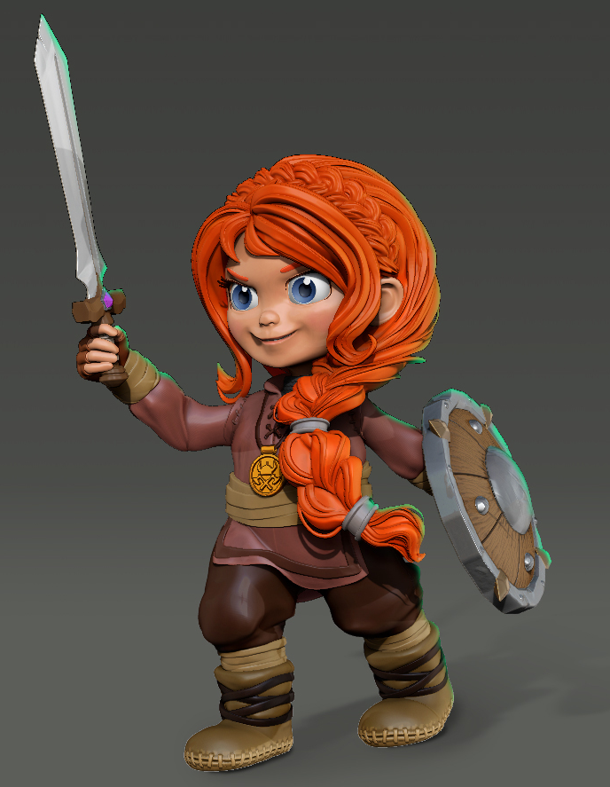 3D Character child cute game kid redhead viking vr warior