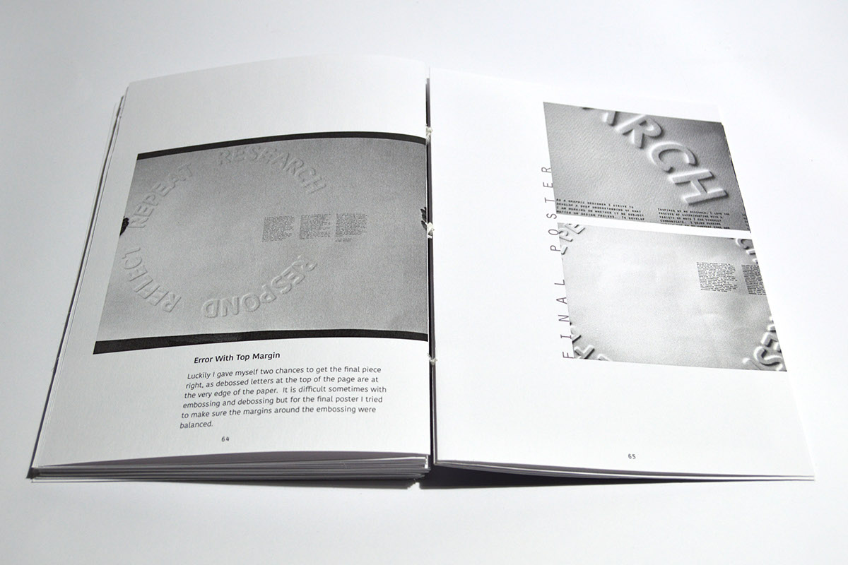 Process Book manifesto coptic binding Binding Books Book Binding grey negative space designer embossing emboss