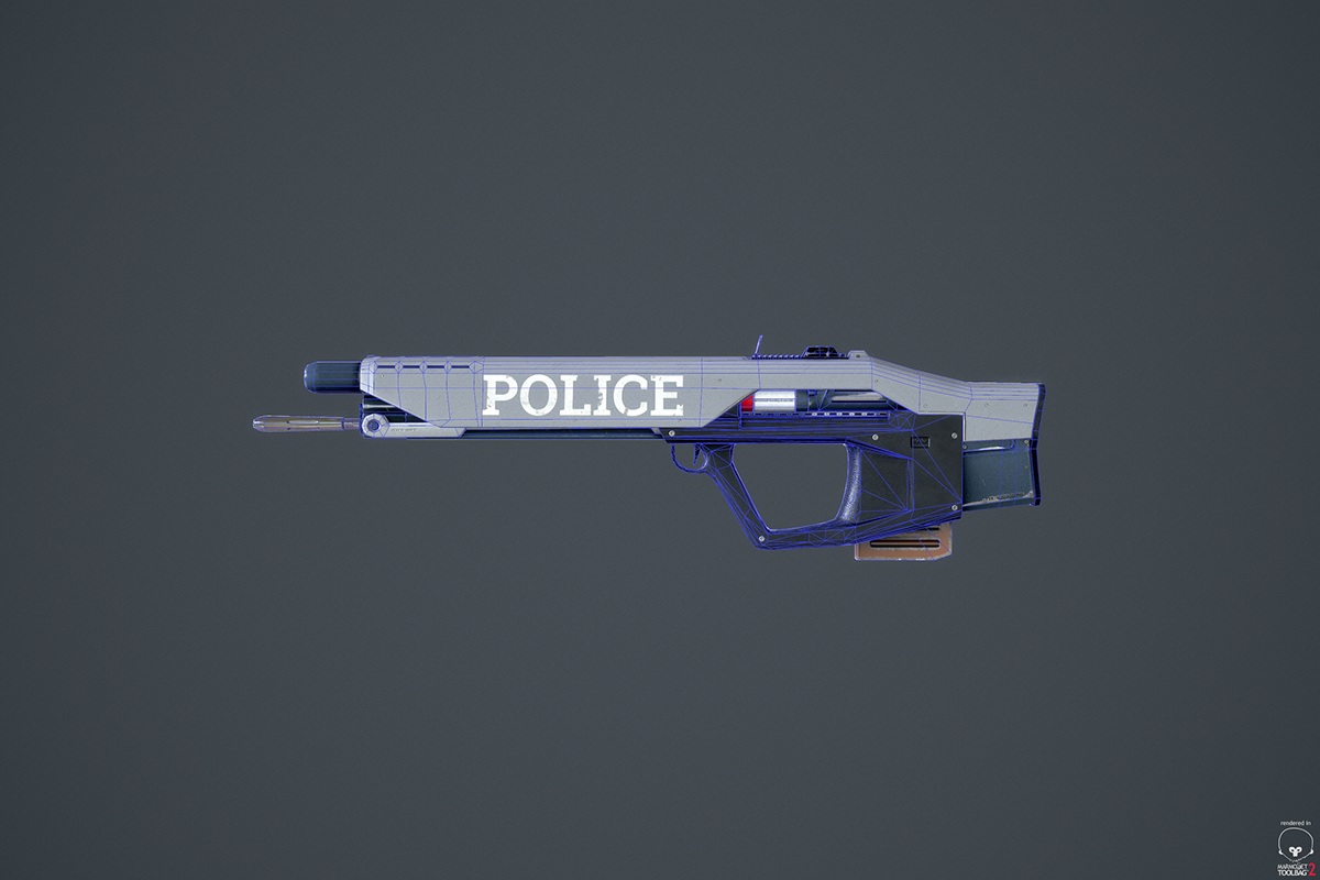 Cyberpunk fanart xNormal rifle game dev assets LOW poly Scifi HardSurface