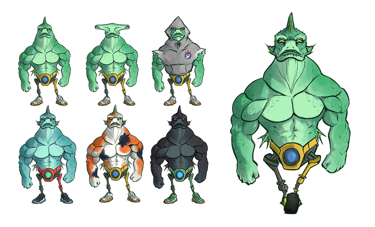 Character design  cartoon network cartoon Merman fishman muscles Wrestling Bionic Jordans harddrawn