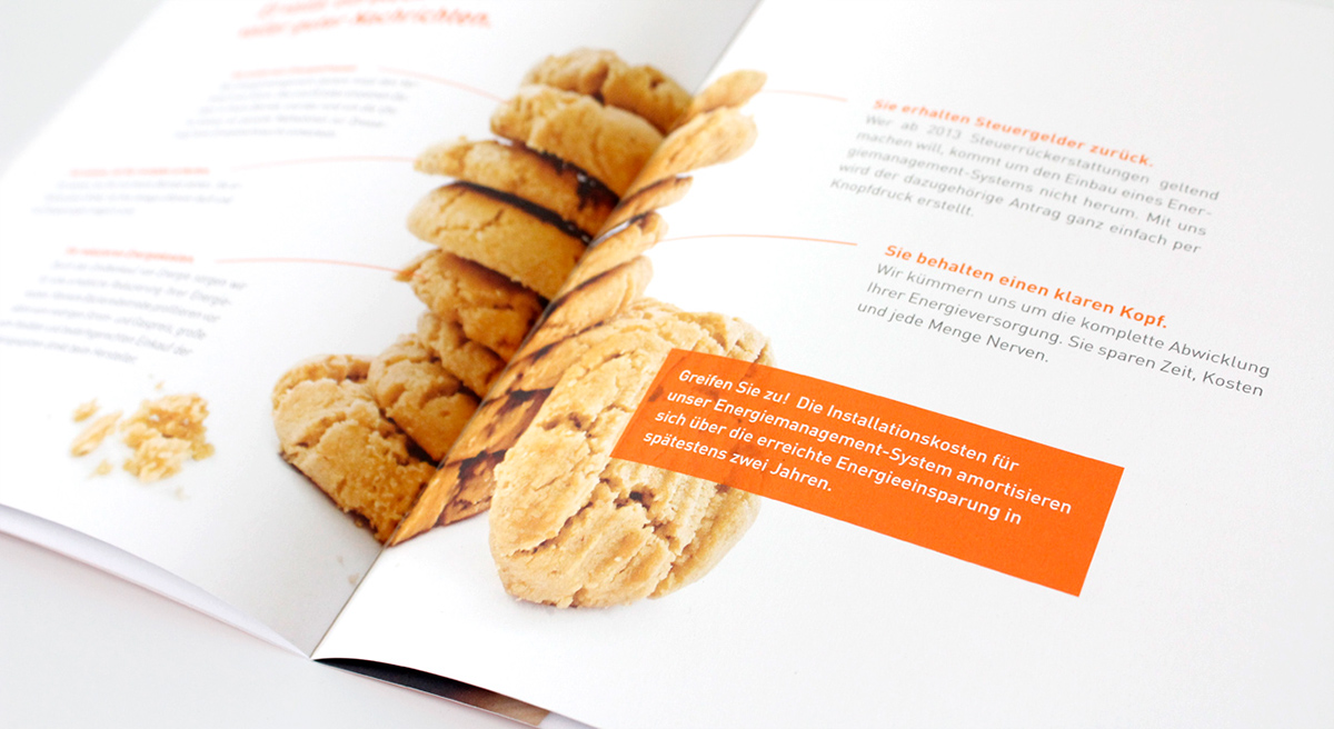 Corporate Design broschure Submarken Markenarchitektur clever energie Energieberatung Bäckereien
