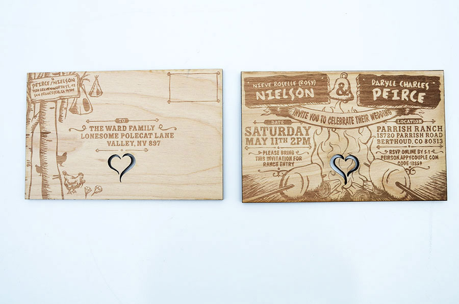 wood birchwood Laser Engraved laser cut wedding invitation engraved wedding engraved invitation cut invitation Engraved wood cut wood heart fire recycled invitation RECYCLED USPS