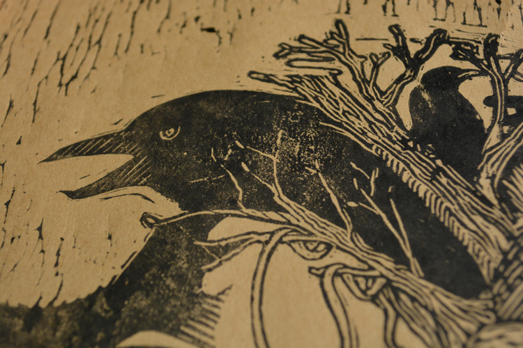 printmaking rubbercut birds