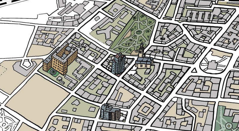 map of katowice cartography downtown Drawing by tablet capital of the silesia