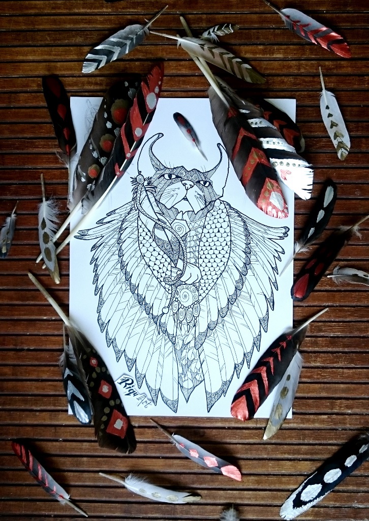 Drawing  ILLUSTRATION  Undiscovered Tribe RAA Miiauji Riquart line art riqu Catos feathers