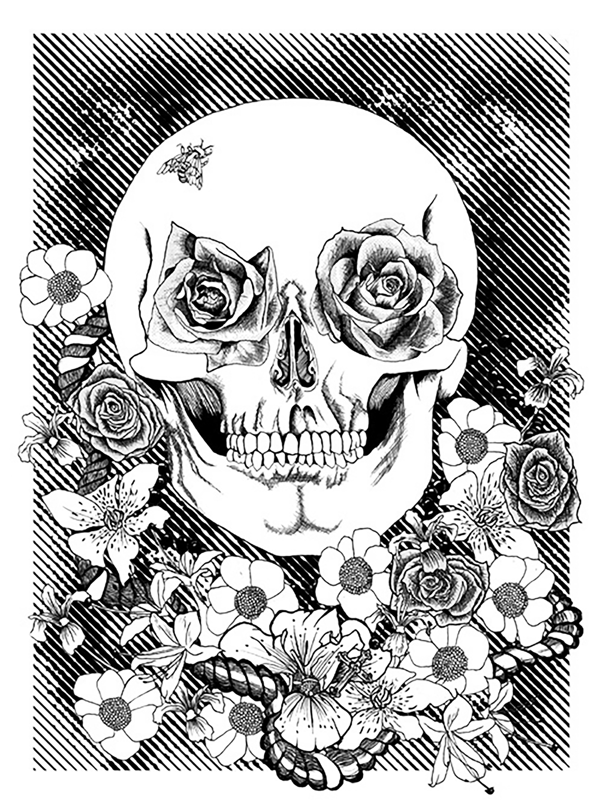 screenprint poster design skull Flowers