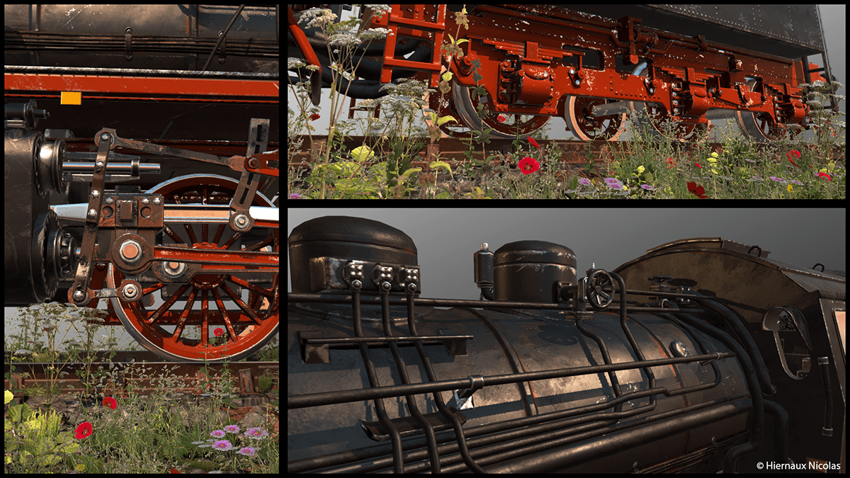 video game locomotive Steam rigged animated train 3D Train simulator normal map real time wheel Mogul DRG Class 24 24 009 black