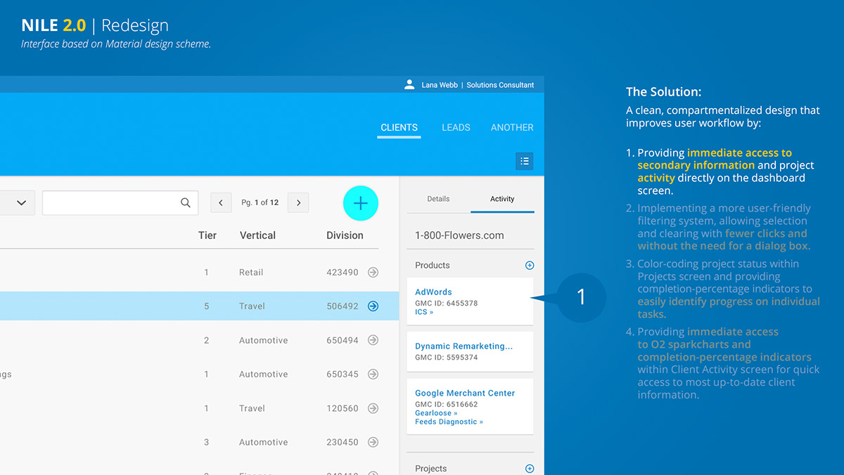 google material design Web user experience redesign client management cms Interface ux UI
