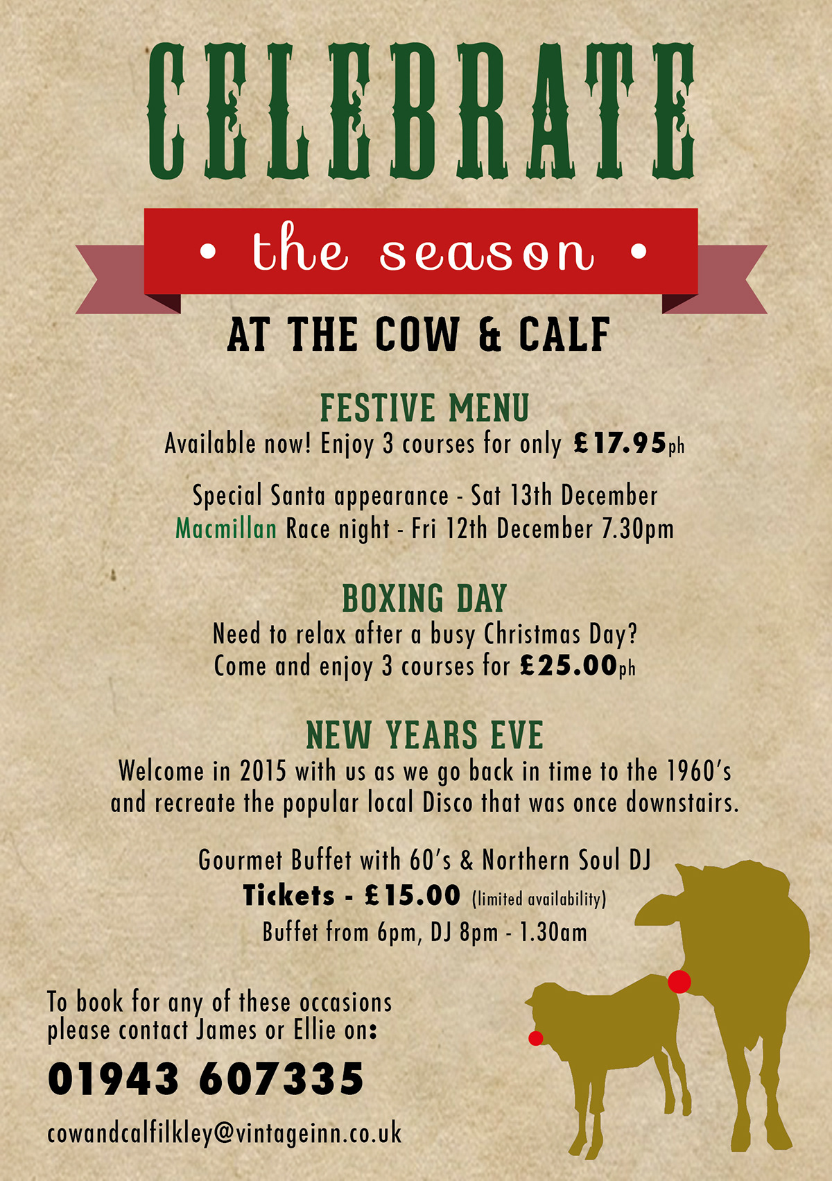 Christmas flyer festive holidays Nye newyearseve ticket cow calf celebrate Layout raindeer