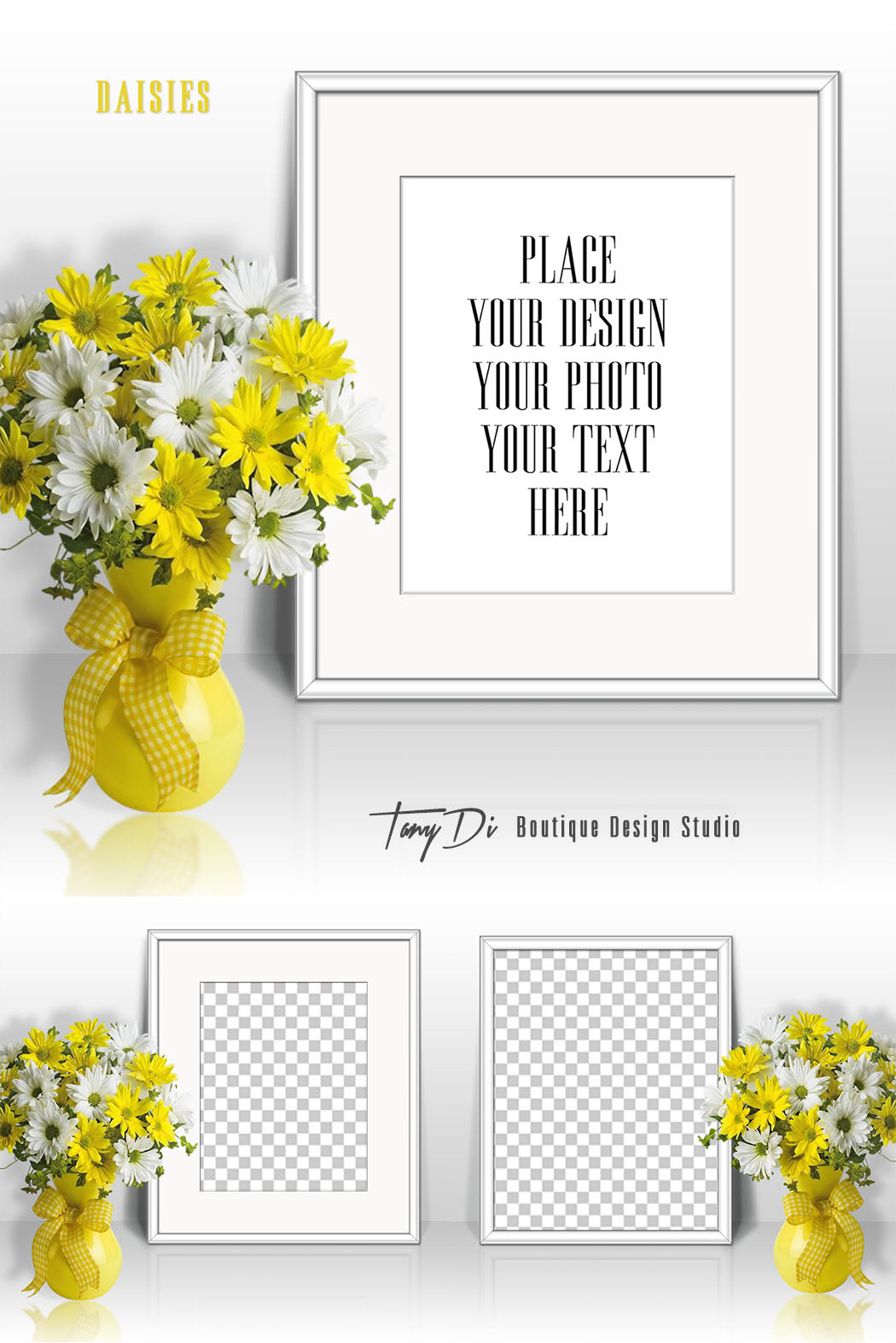 styled photography product mock-up web display professional mock-up framed 8x10 artwork empty frames portrait frame white frame png psd poster frame white & yellow