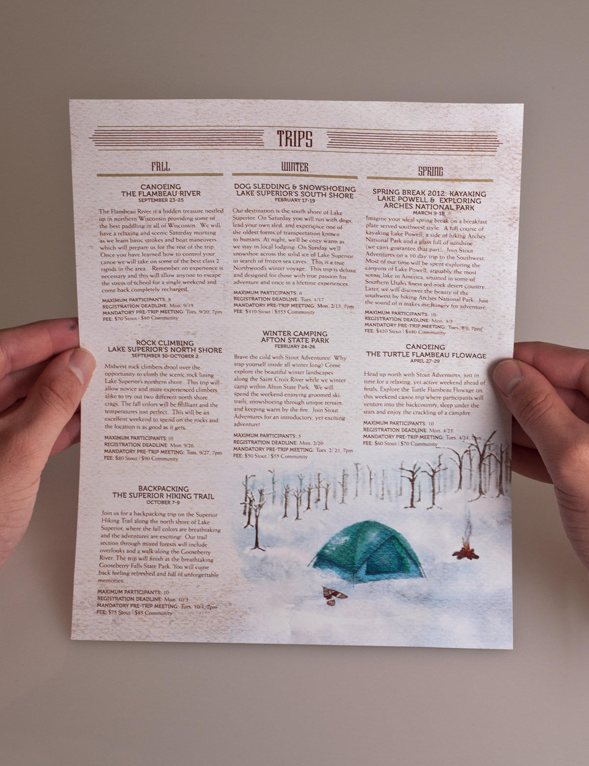 adventure Charts Layout information design Bi-fold photoshop painting outdoors Hand Lettered