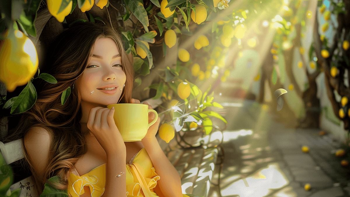 Фотореалистичное молодой девушки с кружкой чая   изображение для фирменного стиля компании