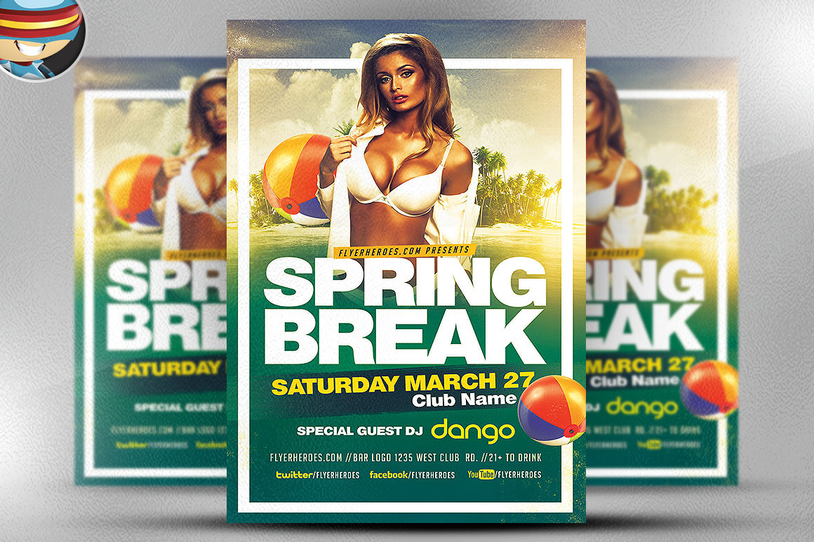 SpringBreak flyer template psd adobe photoshop seasonal