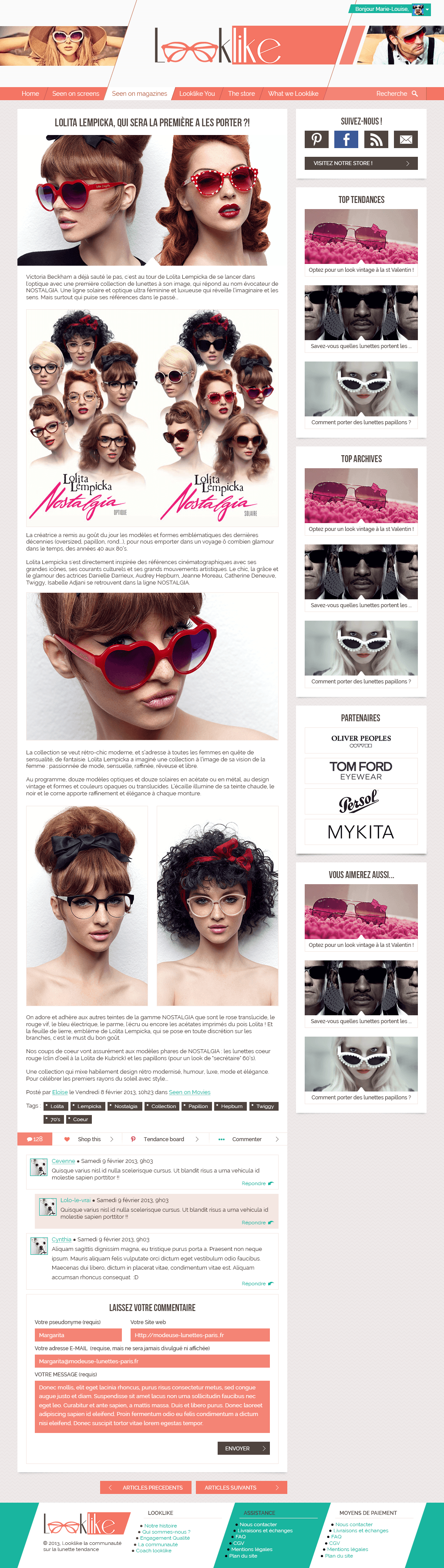 Webdesign looklike e-commerce stars glasses