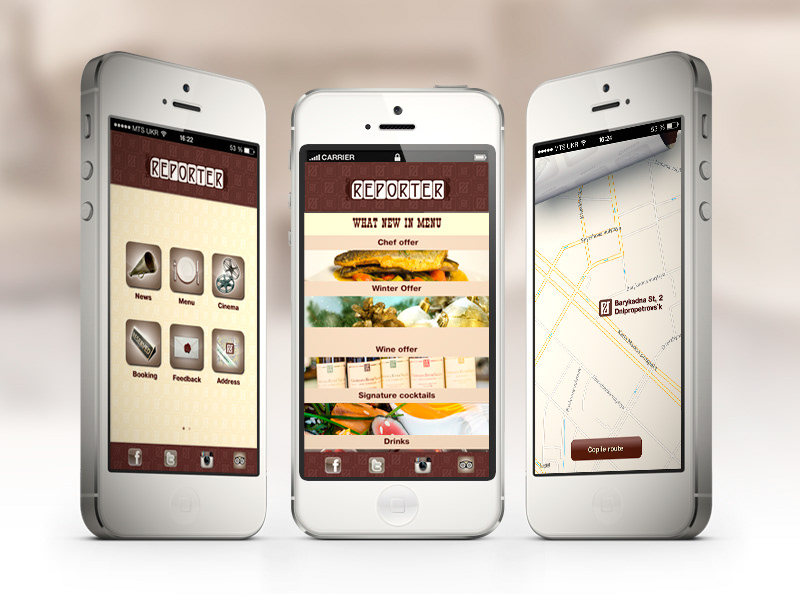 android ios app Interface application iphone menu map restaurant