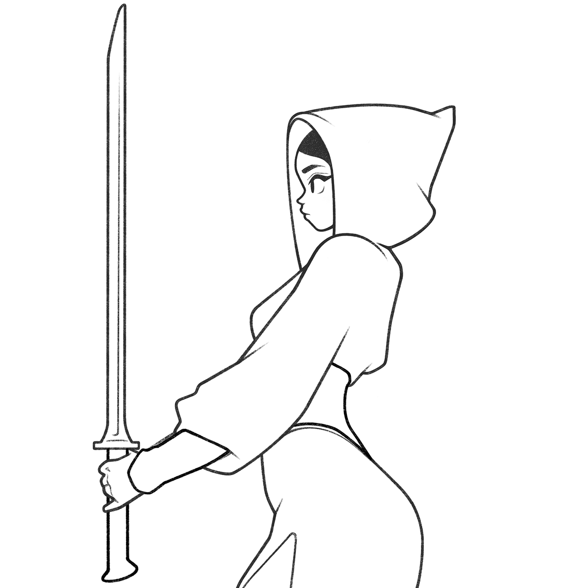 cartoon Character Character design  comic details Drawing  fantasy ILLUSTRATION  Magic   Procreate simple Sword warrior line minimal monochrome