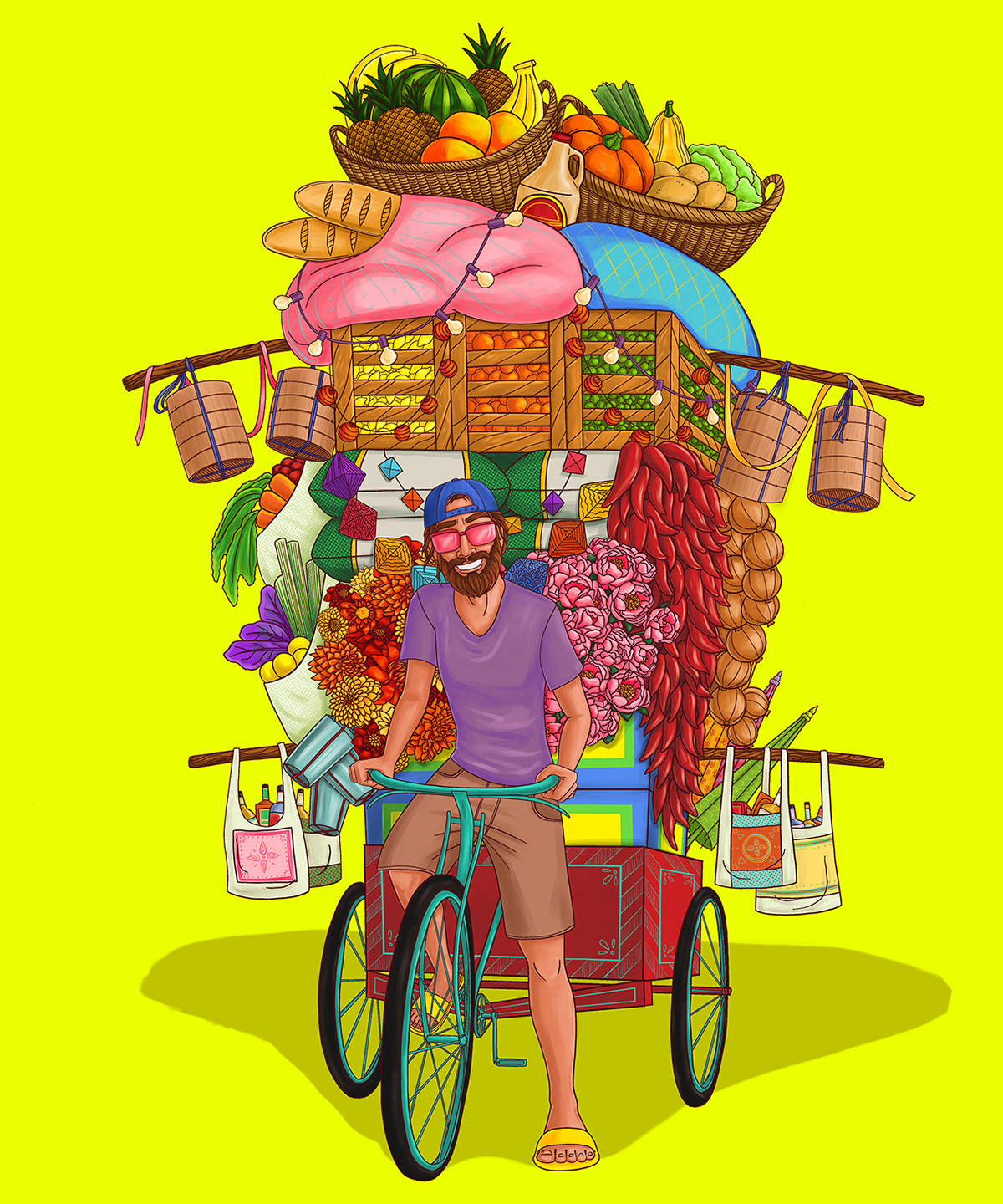 ILLUSTRATION  Editorial Illustration Character design  restaurant art Hipster groceries fresh produce Rickshaw