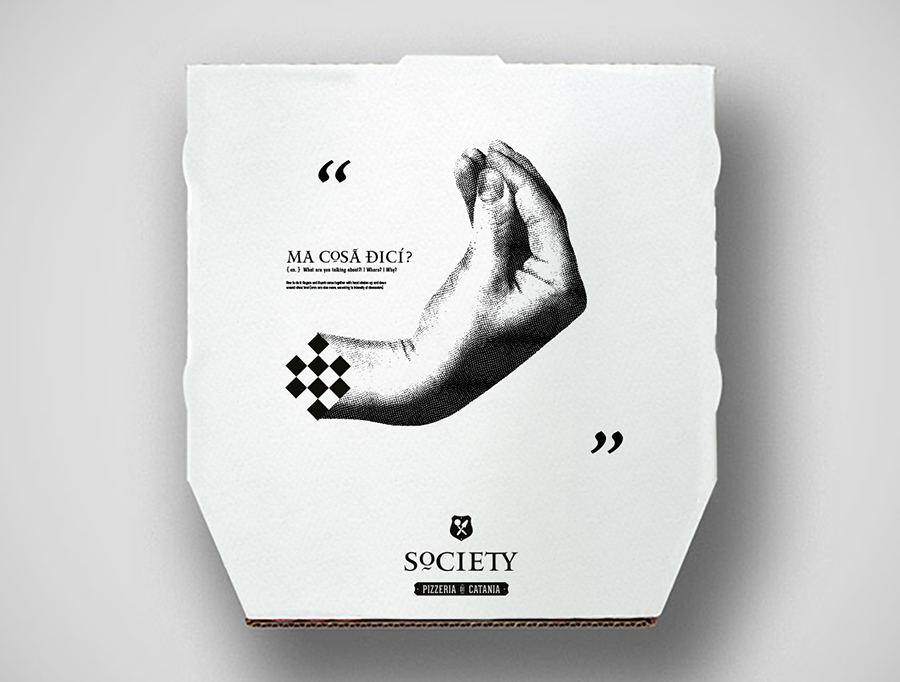 Pizza visual identity check black and white italian gestures dictionary language table mat Coffee logo Resume hand engraving speak