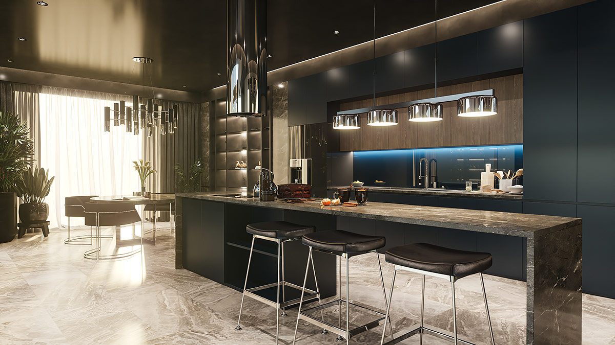 3dsmax black coronarenderer design Interior kitchen LOFT Render rendering vray