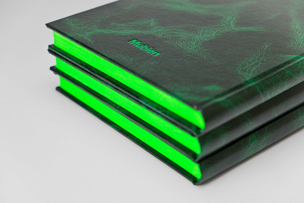 anniversary mubien neon green Bookbinding sketchbook