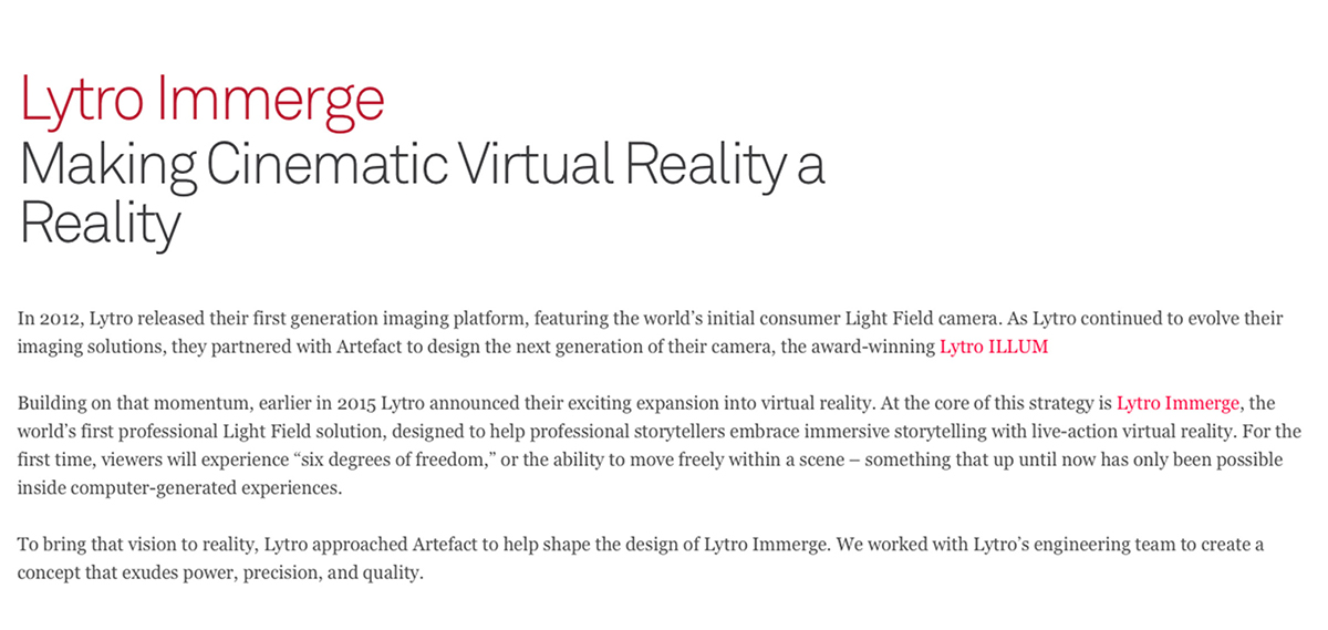 vr camera Cinema design artefact lytro Technology industriel Virtual reality Experience