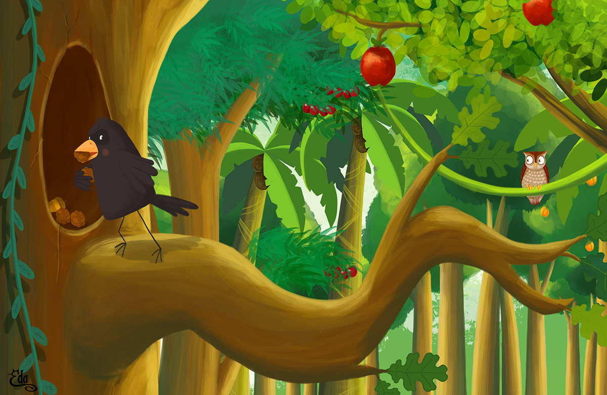 children'sbook storybook book editorial animals forest jungle crow elephant sneak owl tiger mouse çocuk kitap