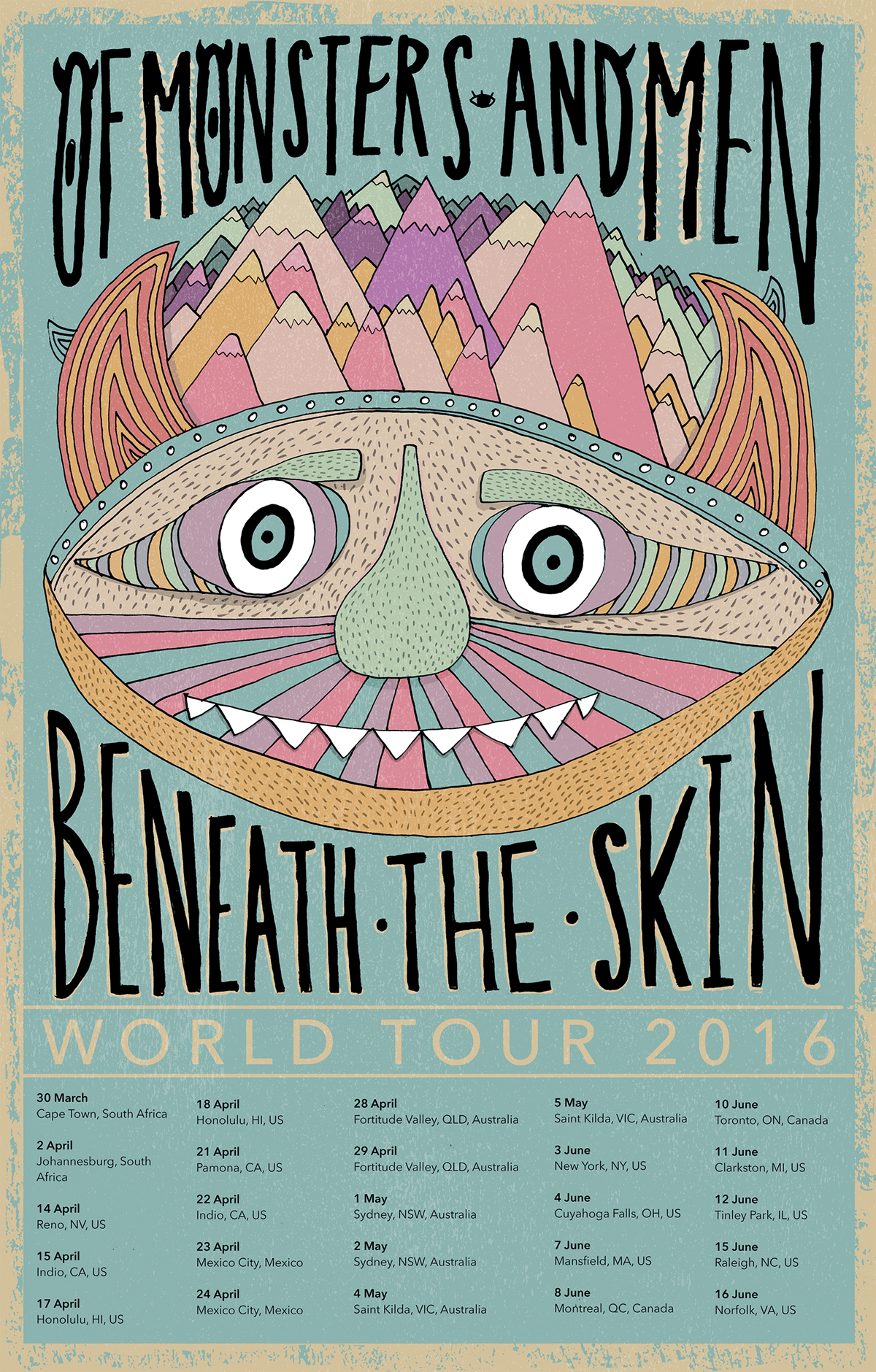 omam monster men poster Poster Design Event Poster skin indie band iceland World Tour Pratt Insititute prattmwp Handlettering texture