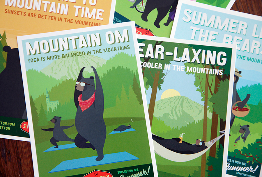 Stratton summer Vermont bear sports postcards Promotion