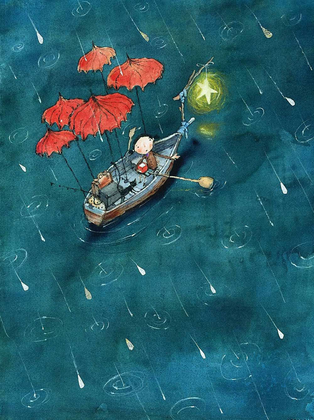 Picture book watercolor whimsical kids star rain