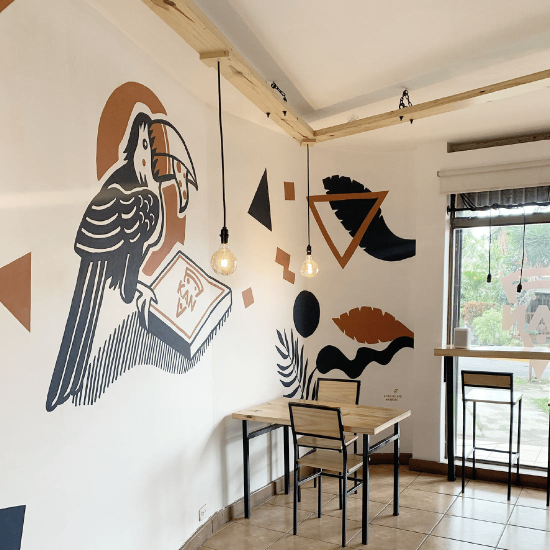 Costa Rica Handpaint ILLUSTRATION  Mural Pizza toucan tucan