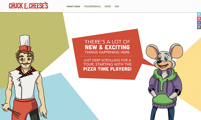Chuck E. Cheese's Food  Entertainment pizza time players Pizza Rebrand redesign remodel cartoon characters