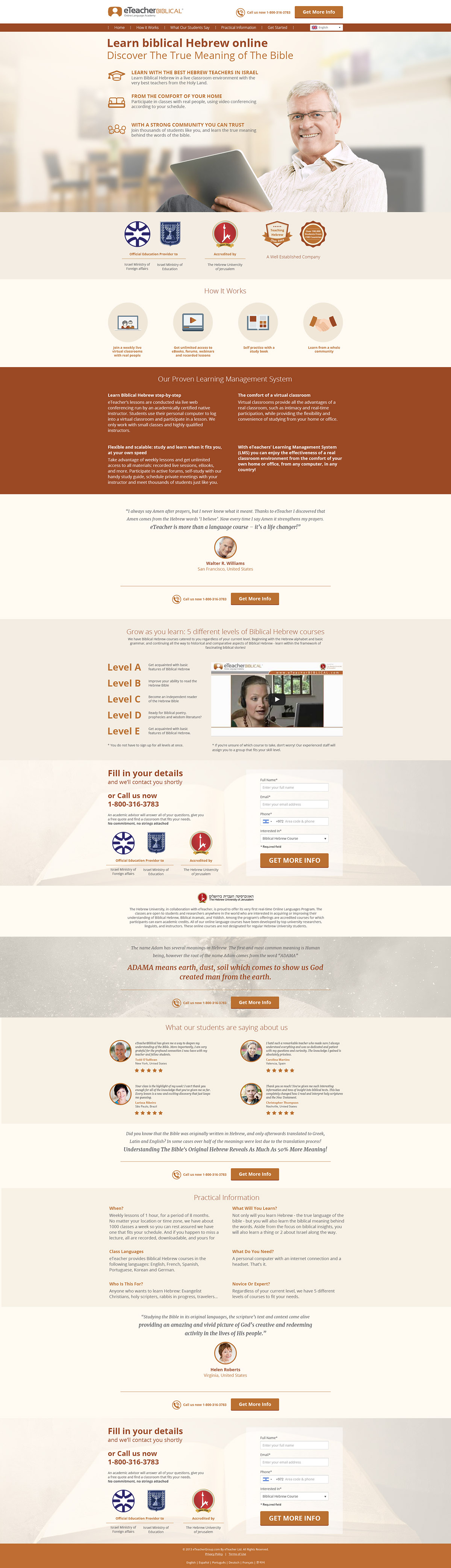 research One Page landing page teacher Languages school academy
