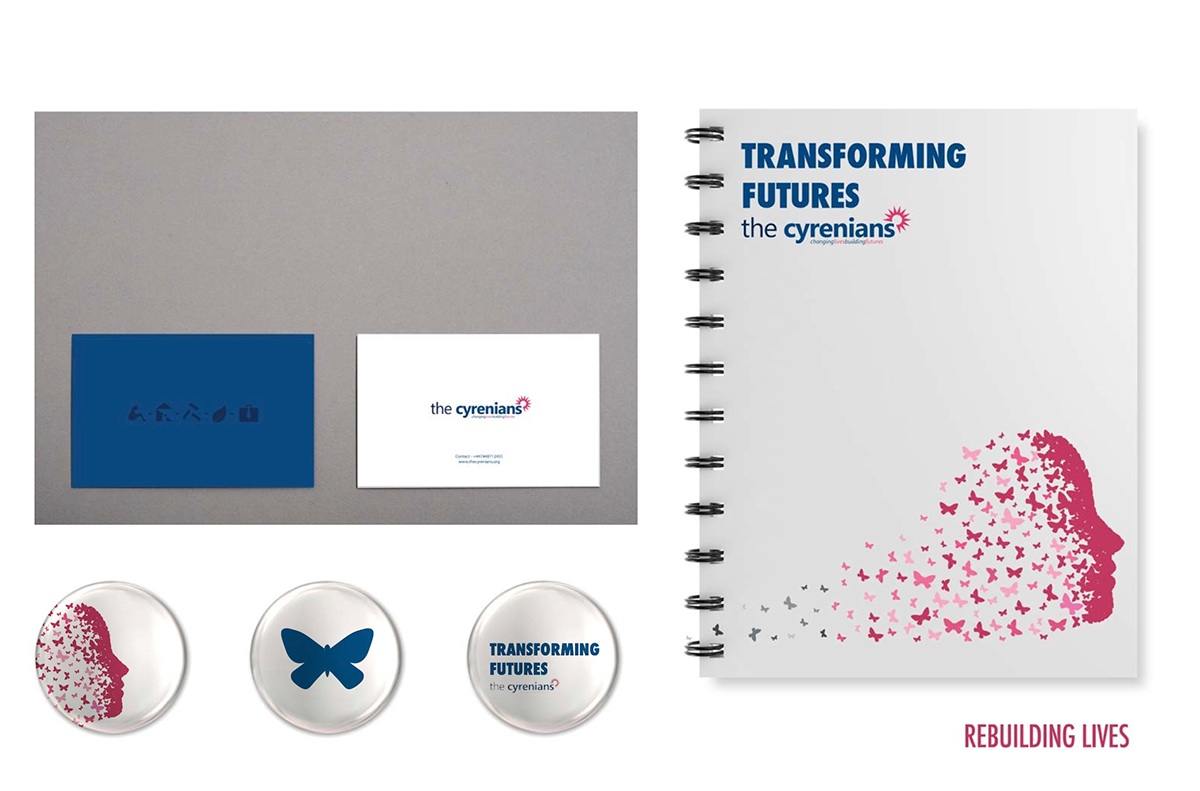 Cyrenians futures brand identity Corporate Identity logo butterfly graphics charity