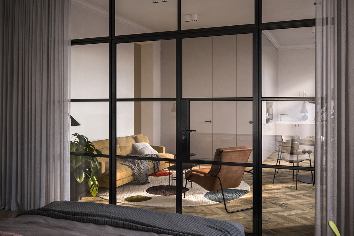 3D apartment architecture design furniture kitchen minimal Render visualization viz