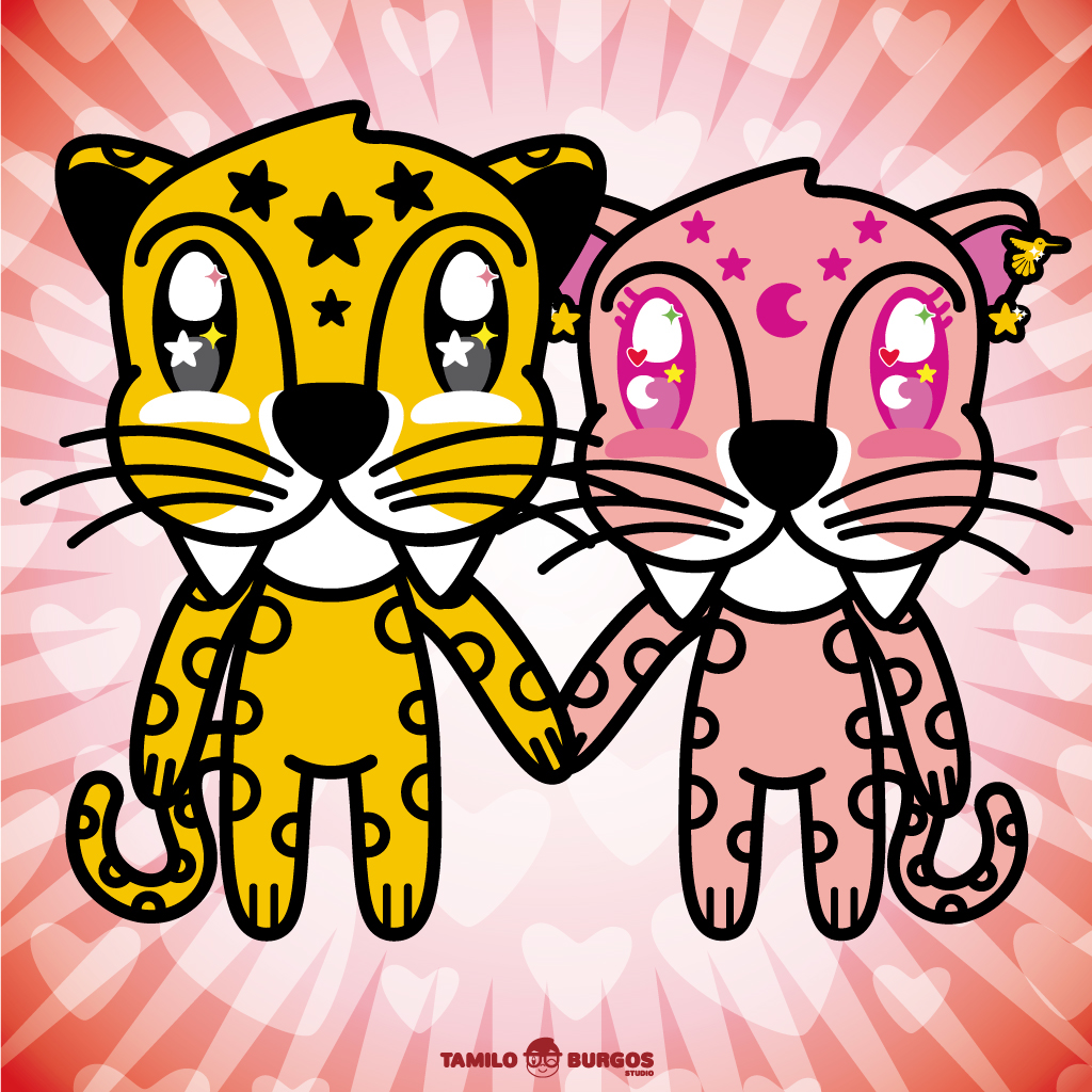 jaguar cats tamilo burgos studio kawaii Love eyes cute nife inlove vector