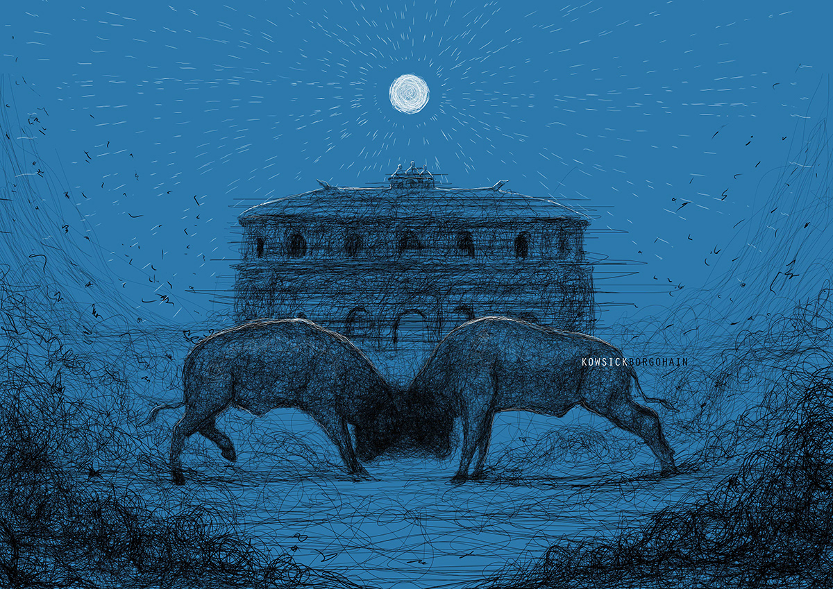 ahom dynasty assam buffalo fight concept art Digital Art  digital illustration Drawing  Scribble Art scribbling War