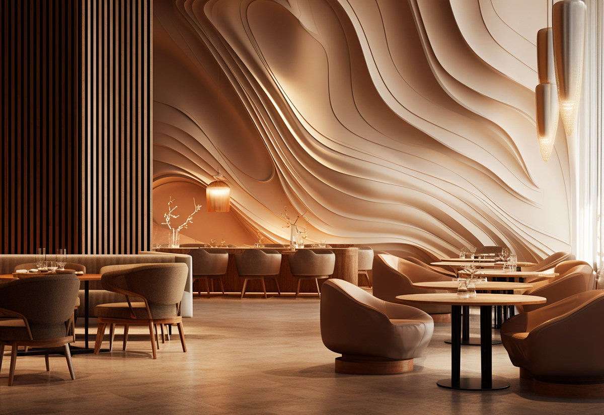 interior design  modern restaurant design wood texture