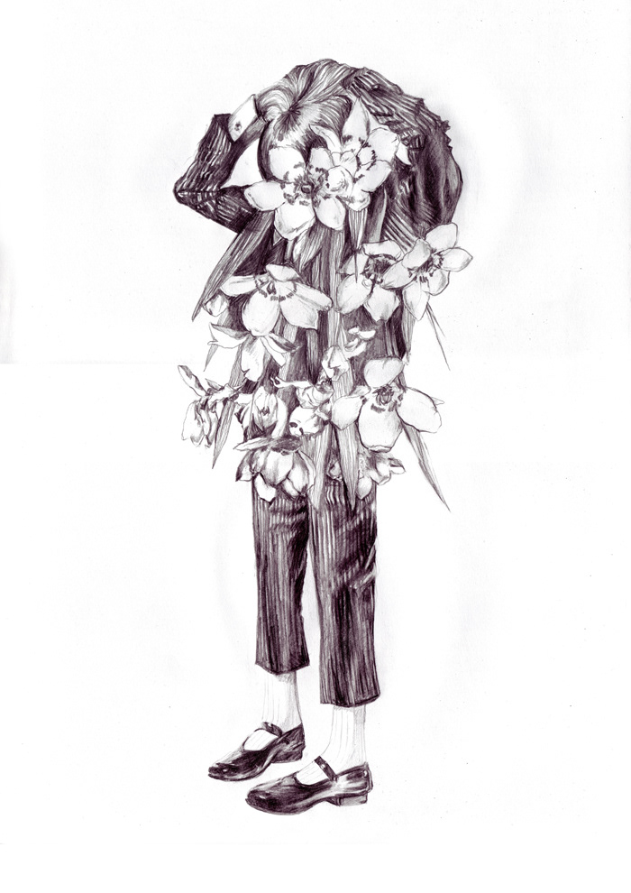 pencil drawings Flowers hand made sylvia stolan Patterns clothes