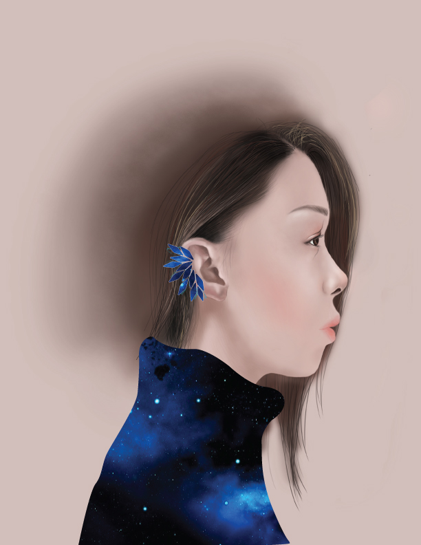 galaxy asian wacom tablet  Young girl ear piece profile sweater Clipping Mask beige pink lips