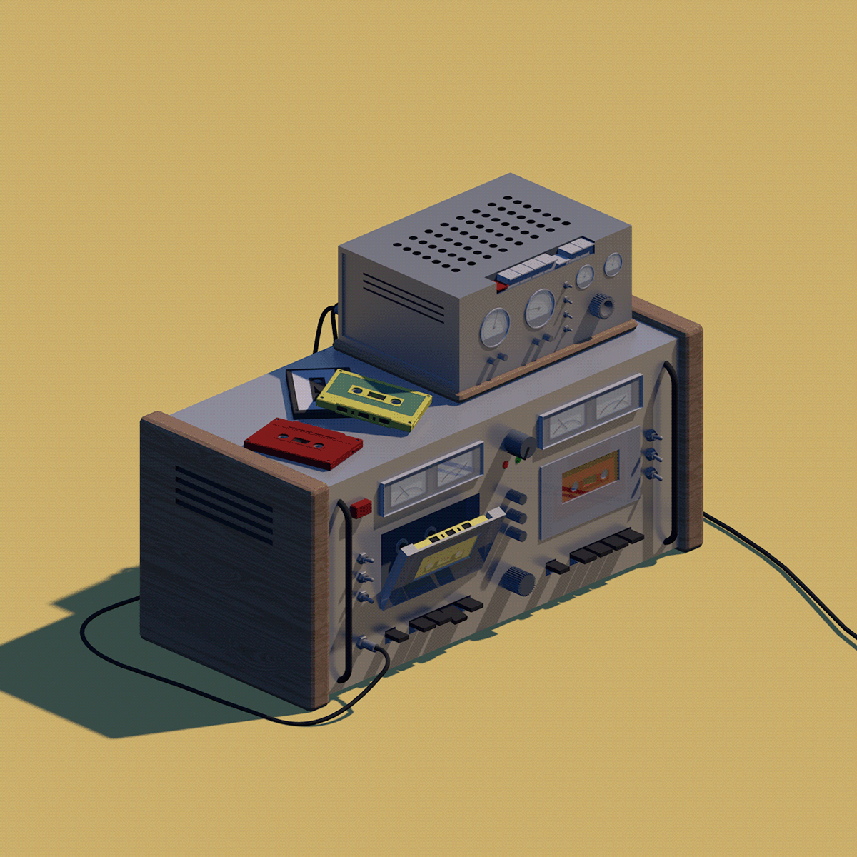 3D cassette cinema4d Isometric player Radio